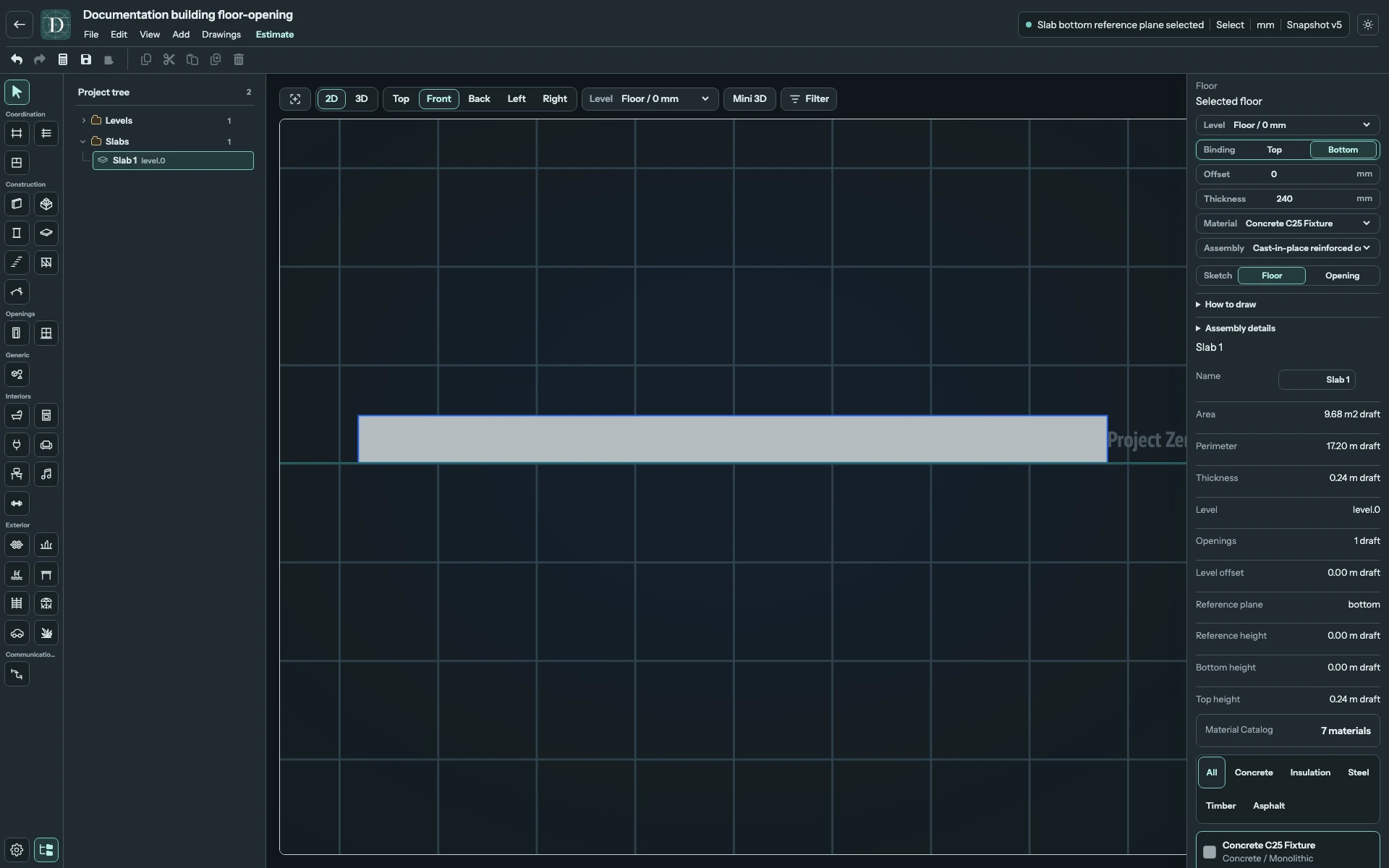 Full Front editor of the same Floor above Project Zero after choosing Bottom binding, still with zero offset.