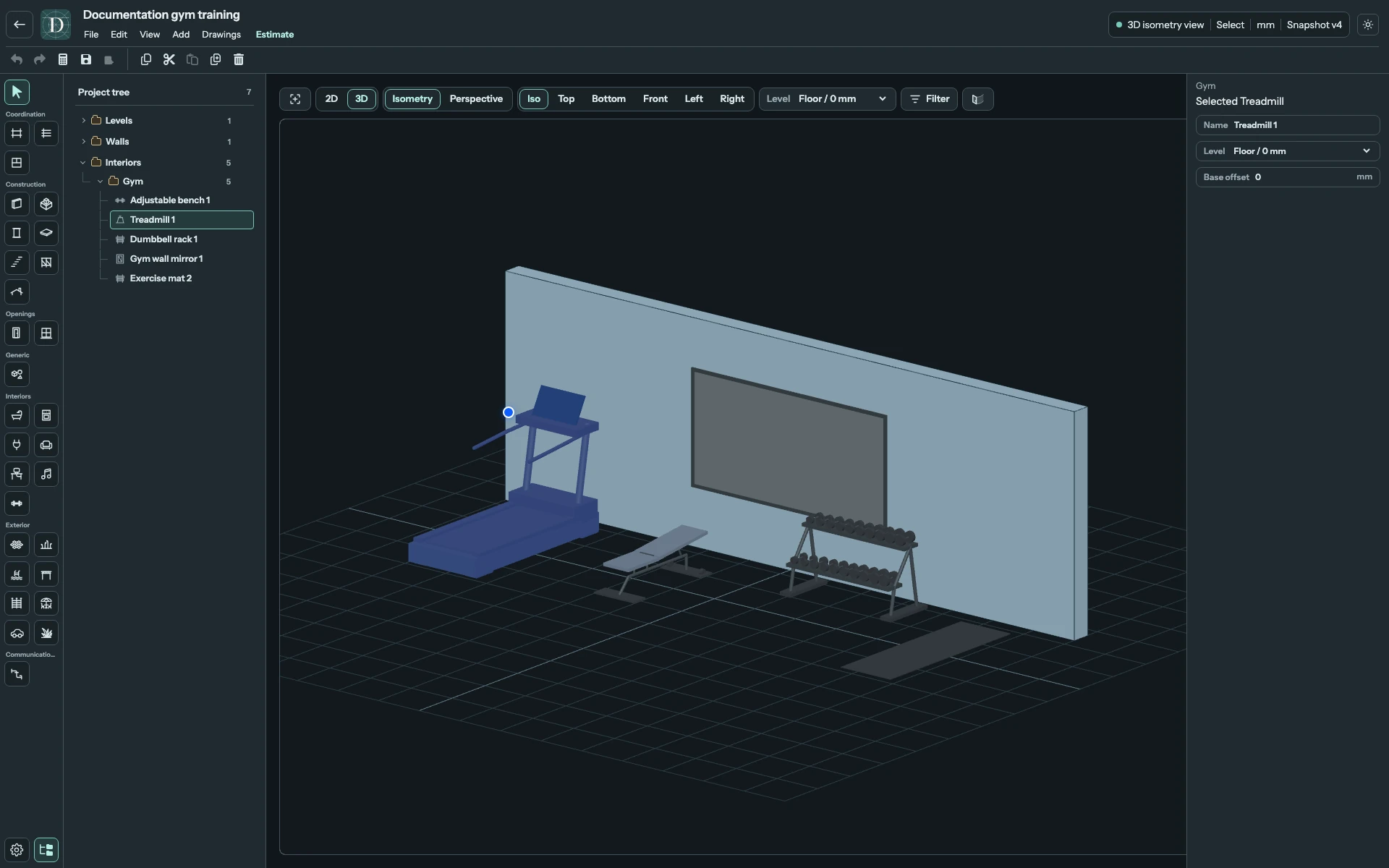 Full editor showing the same training-space examples in a close 3D view.