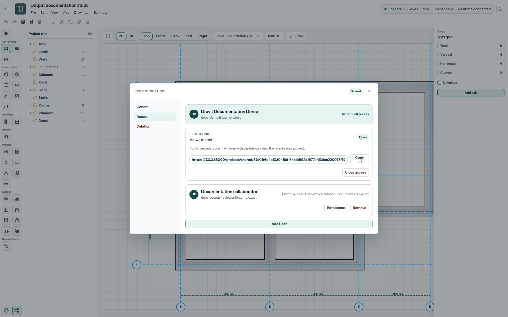 The complete editor with Project settings Access open and public viewing enabled.