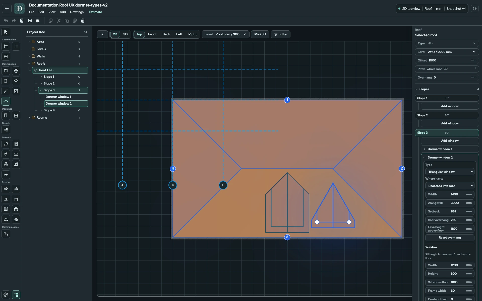 Complete Top editor with the triangular child selected inside its slope.