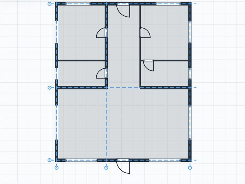 Top 2D plan with construction axes and door swings
