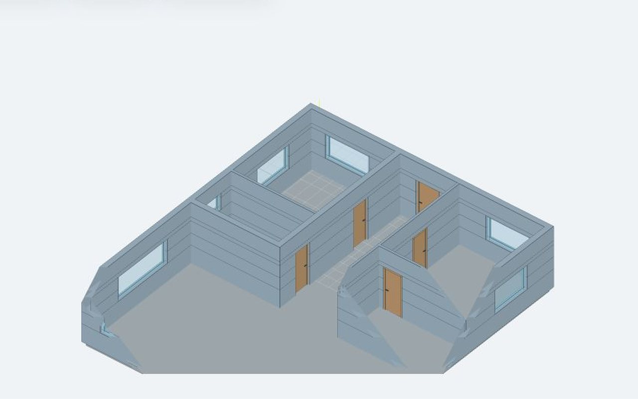 Isometric 3D of walls, openings and rooms