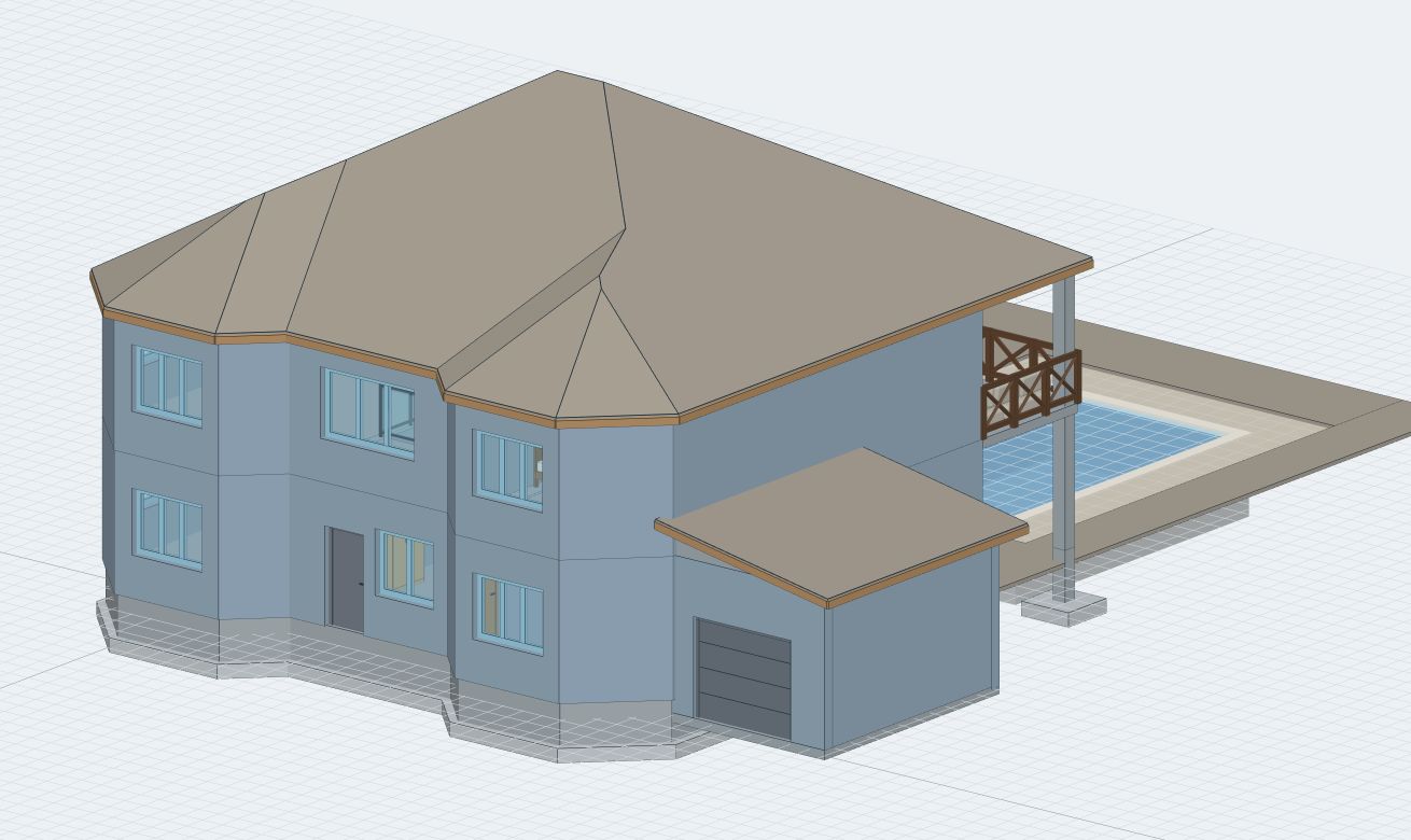 3D model showing a complex roof on a real Dravit project